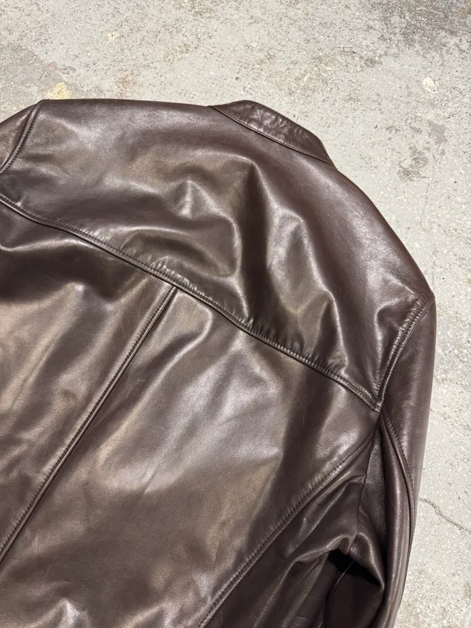 2000s Prada Biker Brown Leather Jacket - Image 8