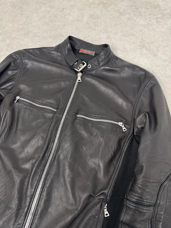 2000s Prada Biker Hybrid Leather Jacket - Image 4