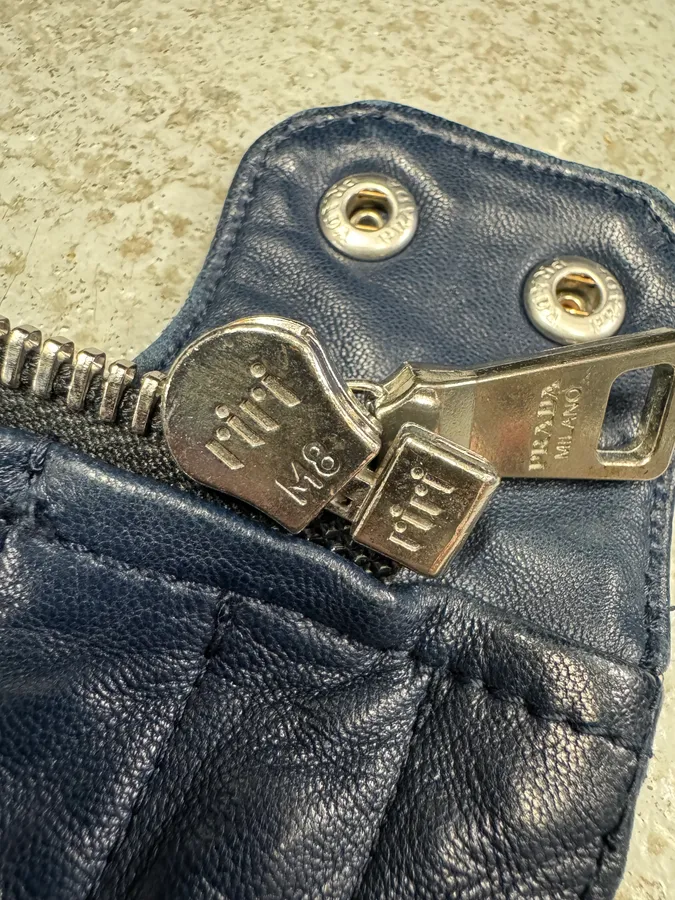 2000s Prada Biker Navy Leather Jacket - Image 11
