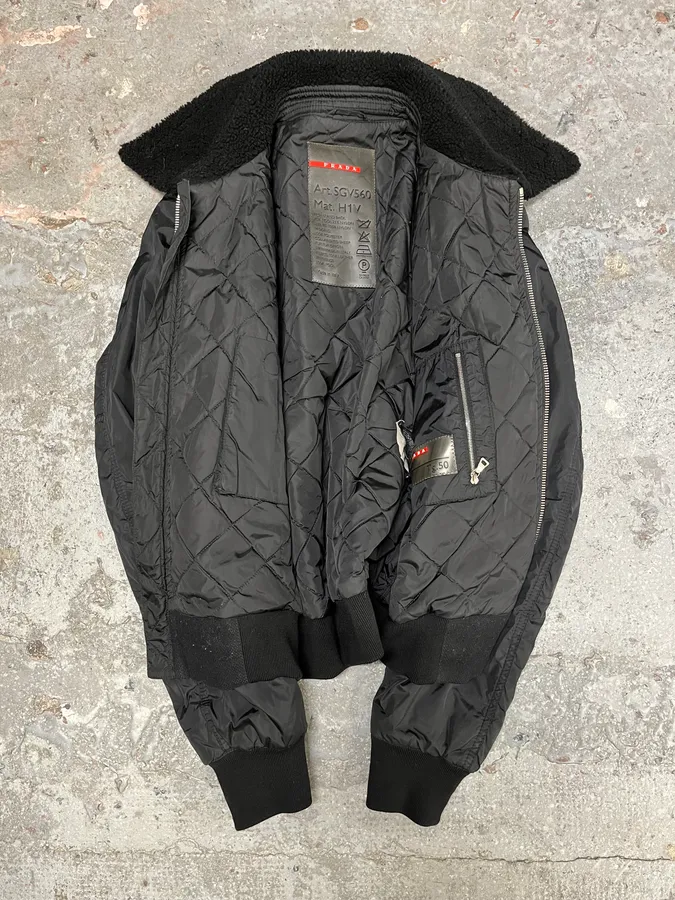2000s Prada Black Aviator Cozy Bomber Wool Nylon Jacket - Image 7