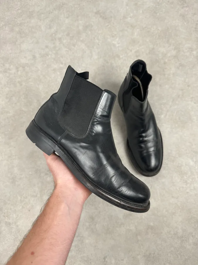 2000s Prada Black Biker Leather Minimalist Boots