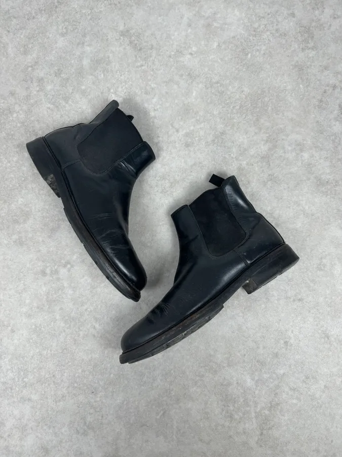 2000s Prada Black Biker Leather Minimalist Boots - Image 4