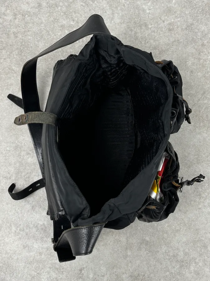 2000s Prada Black Buckles Nylon & Leather Messenger Bag - Image 13