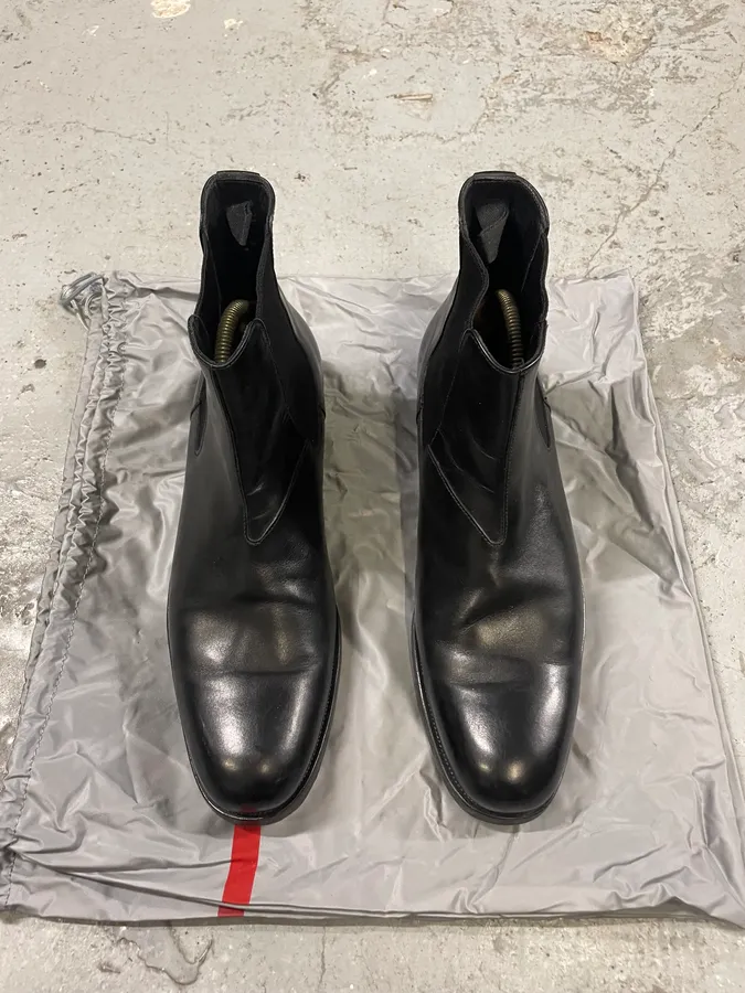 2000s Prada Black Chelsea Leather Boots - Image 2