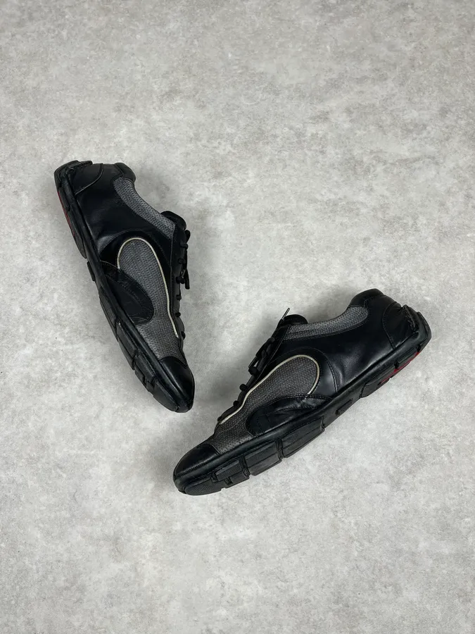 2000s Prada Black & Grey Leather Low Trainers Sneakers - Image 6