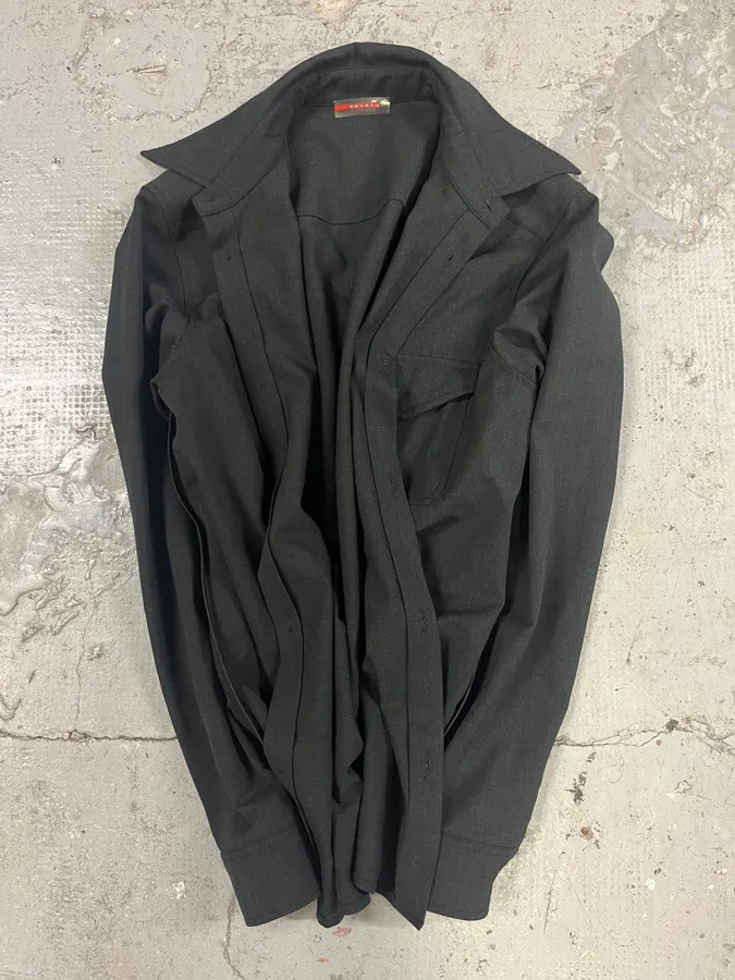 2000s Prada Black Heavy Shirt - Image 6