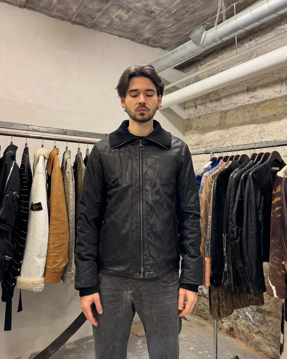 2000s Prada Black Hybride Leather, Nylon & Wool Biker Jacket - Image 12