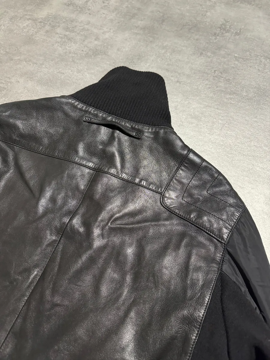 2000s Prada Black Hybride Leather, Nylon & Wool Biker Jacket - Image 3