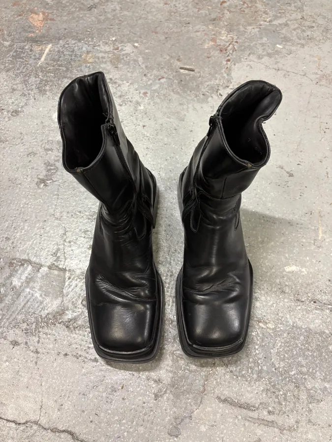2000s Prada Black Leather Ankle Boots - Image 2