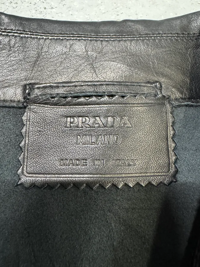 2000s Prada Black Leather Buttoned Minimalist Jacket - Image 5
