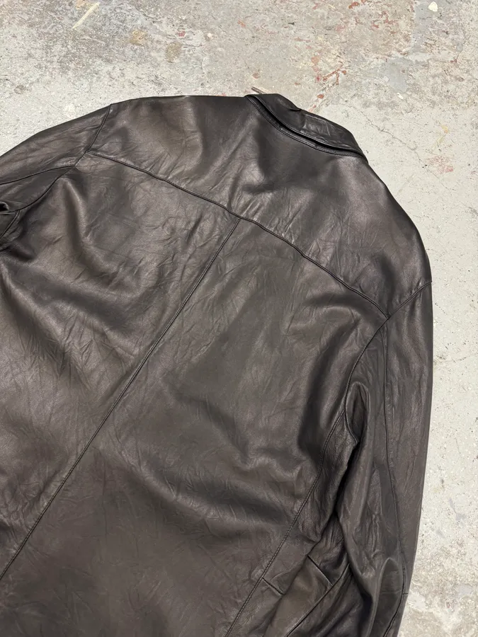 2000s Prada Black Leather Buttoned Minimalist Jacket - Image 8