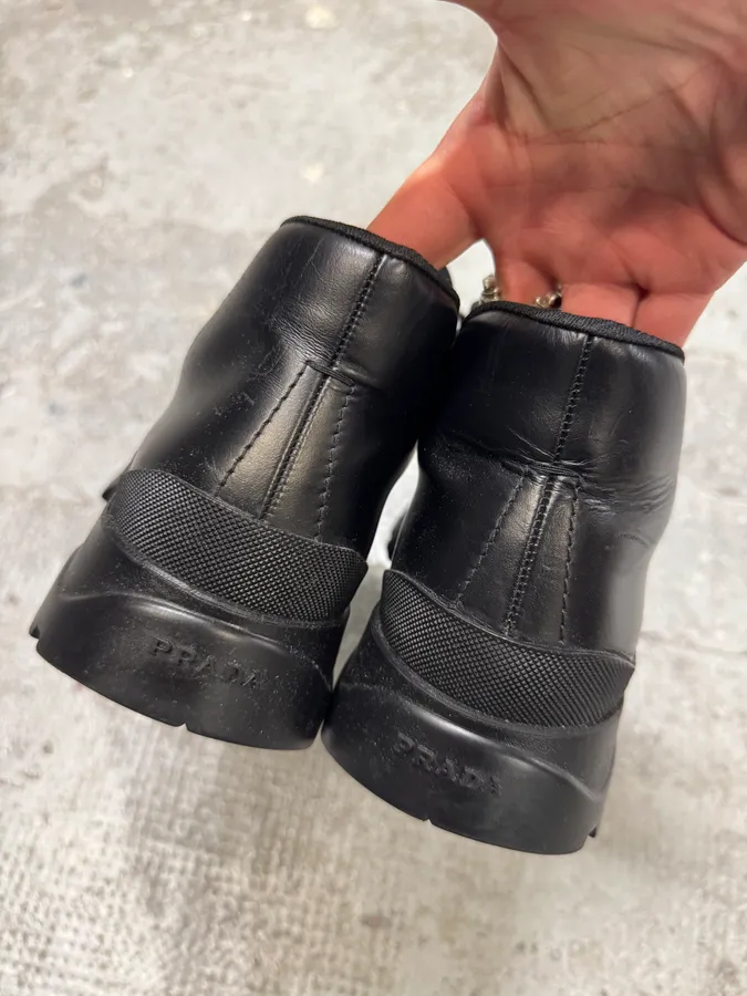 2000s Prada Black Leather Hiking Chunky Loafers - Image 10