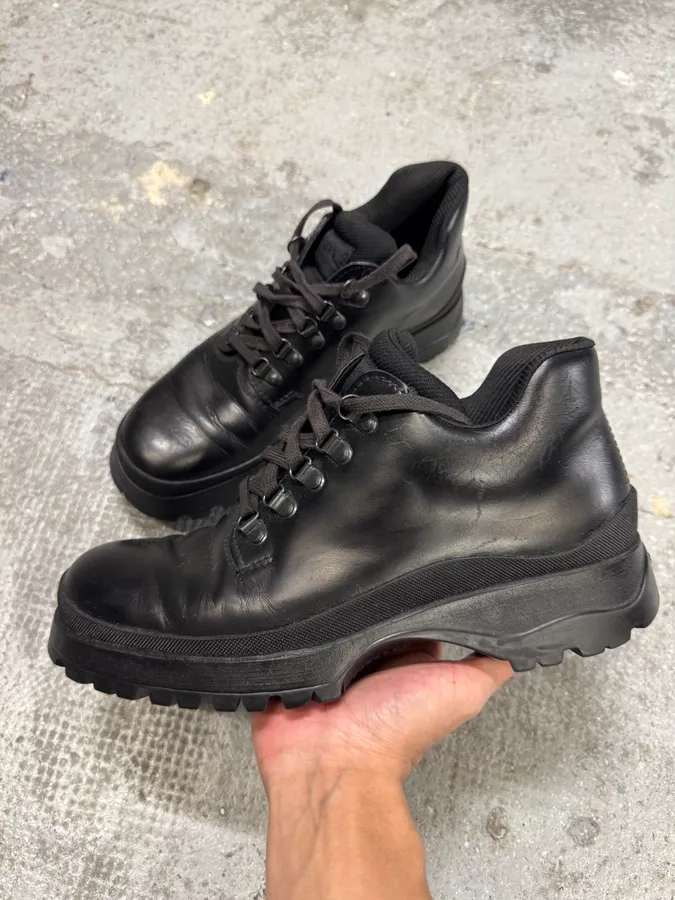 2000s Prada Black Leather Hiking Chunky Loafers - Image 2