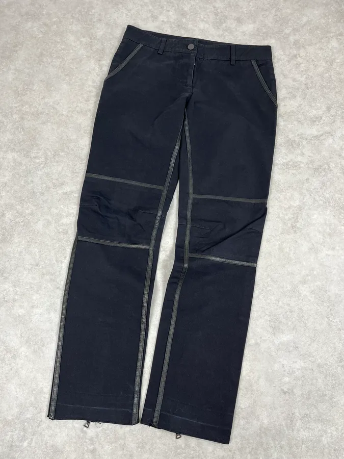 2000s Prada Black Leather Lines Pants - Image 5