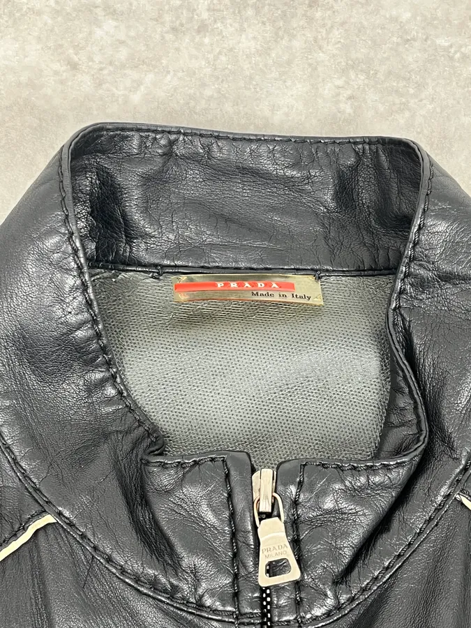 2000s Prada Black Leather Lips Biker Jacket - Image 11
