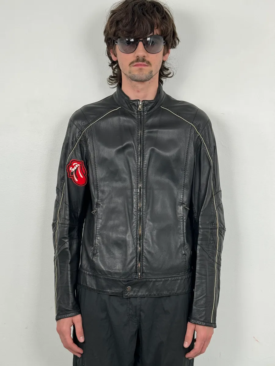 2000s Prada Black Leather Lips Biker Jacket - Image 2