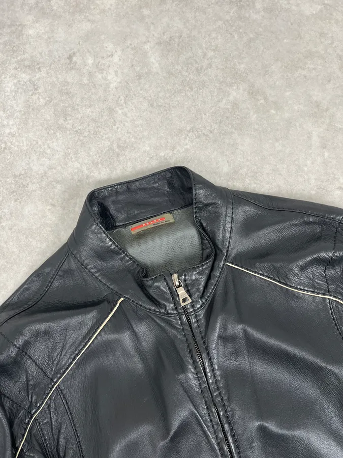 2000s Prada Black Leather Lips Biker Jacket - Image 4