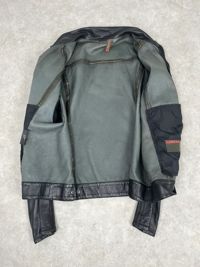 2000s Prada Black Leather Lips Biker Jacket - Image 8