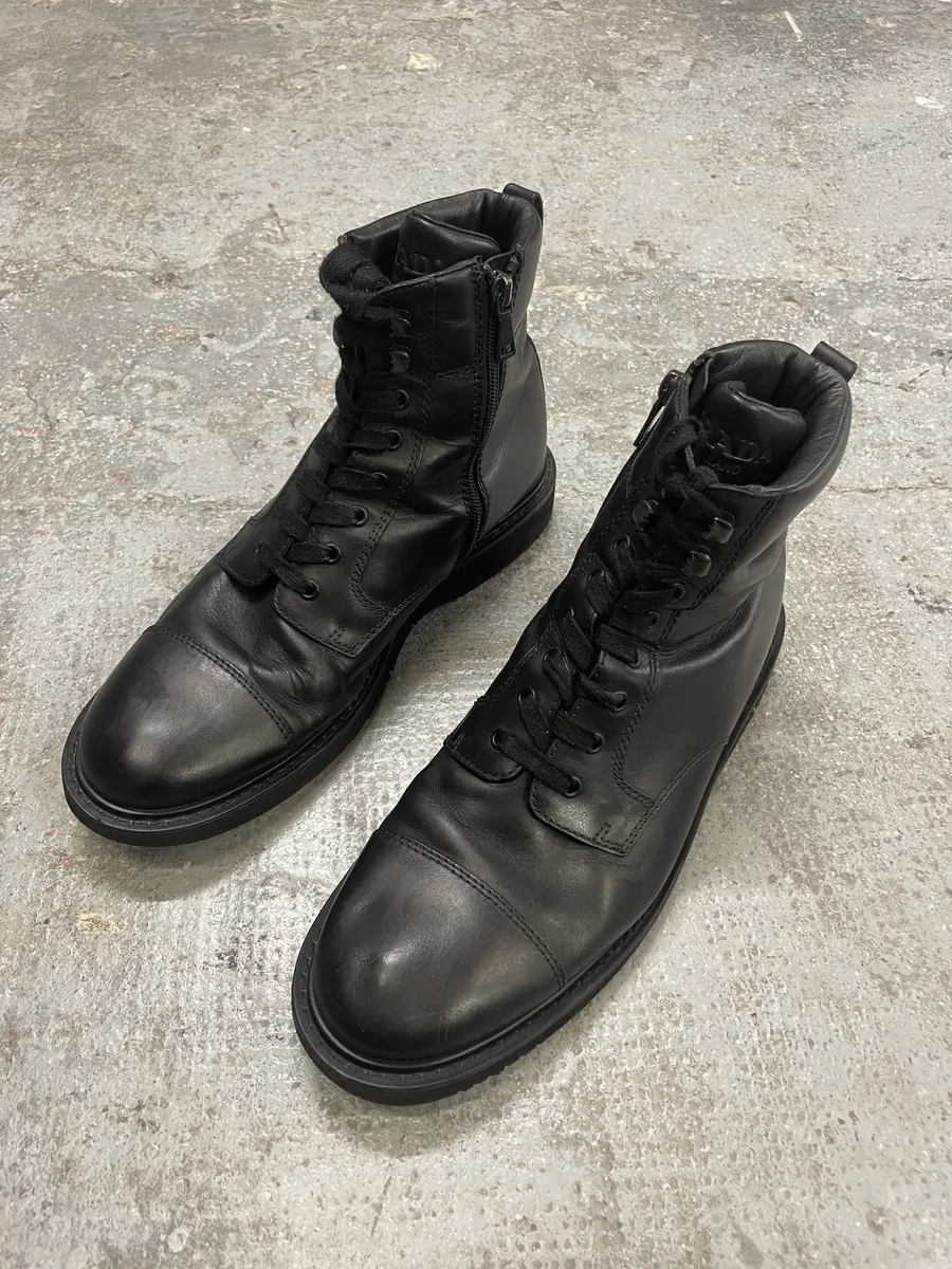 2000s Prada Black Leather Minimalist Combat Boots - Image 3