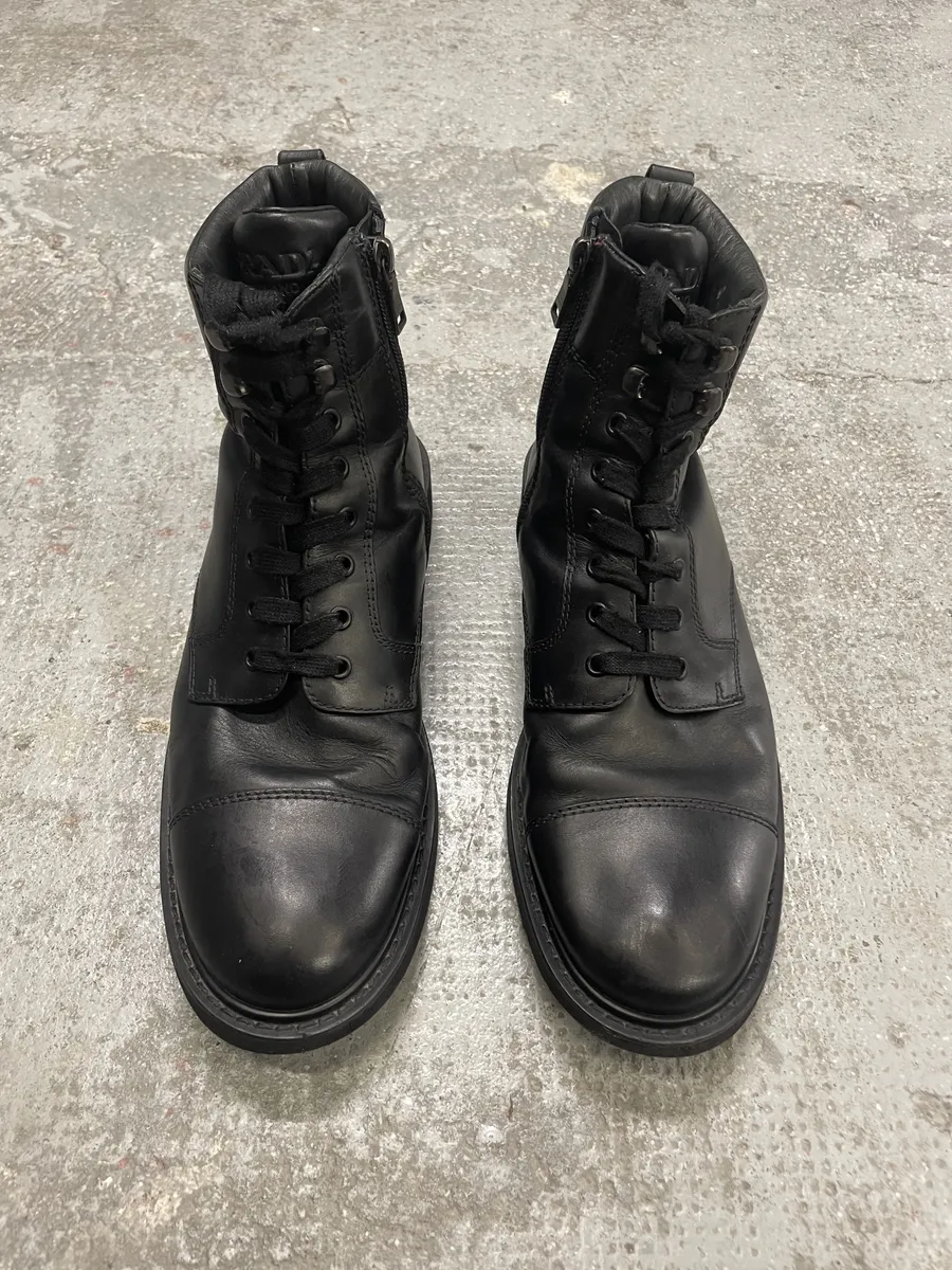 2000s Prada Black Leather Minimalist Combat Boots - Image 5