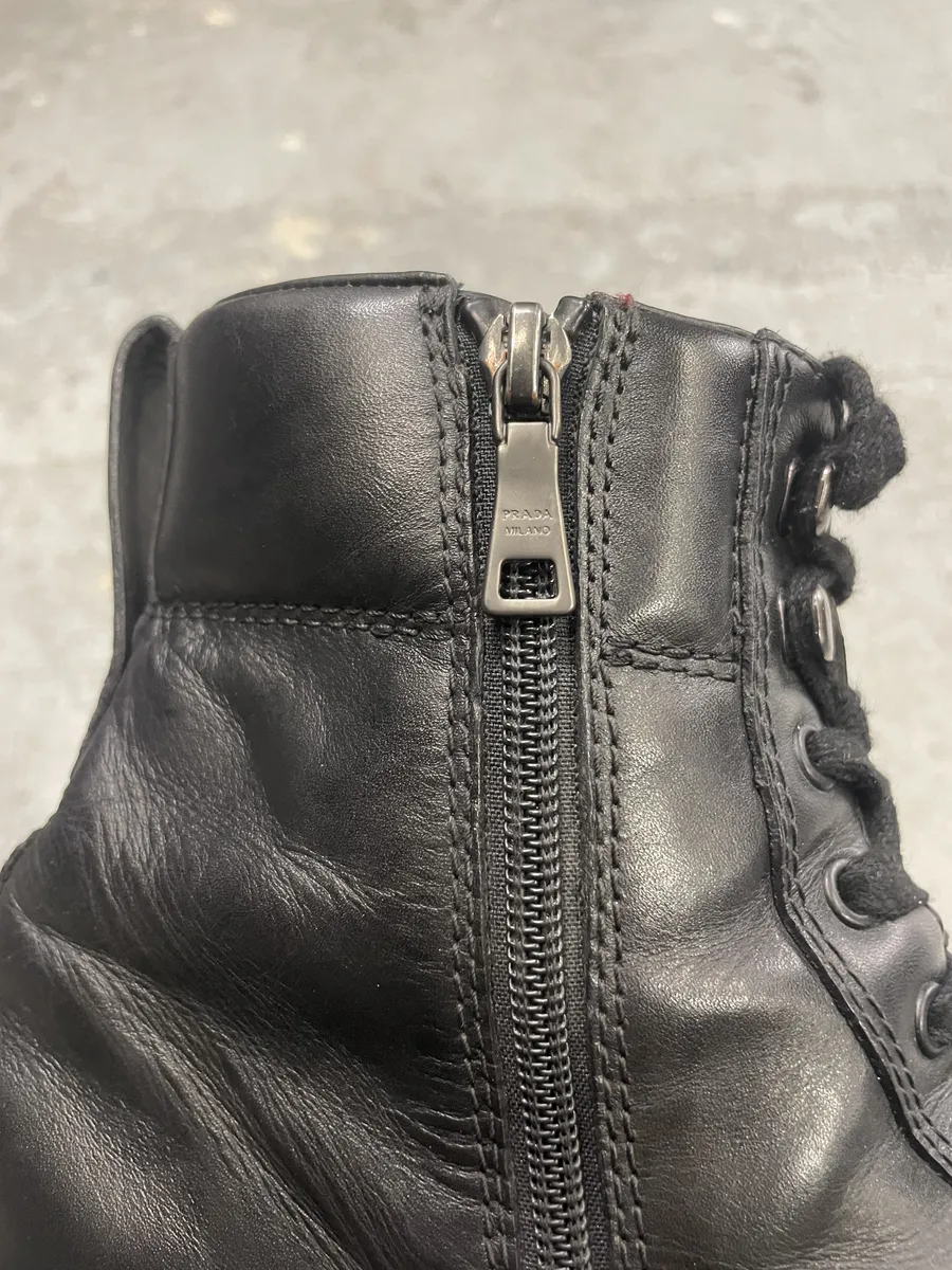 2000s Prada Black Leather Minimalist Combat Boots - Image 6