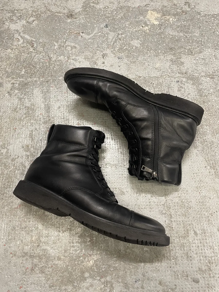 2000s Prada Black Leather Minimalist Combat Boots - Image 7