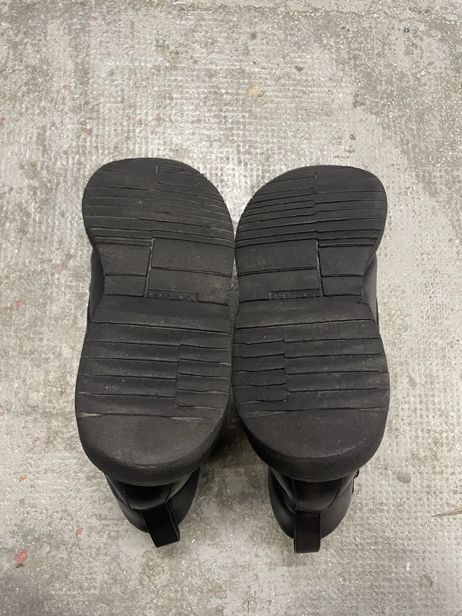 2000s Prada Black Leather Minimalist Combat Boots - Image 9