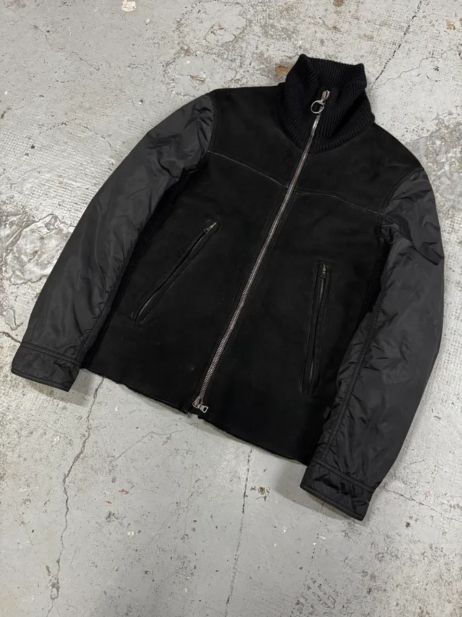 2000s Prada Black Leather & Nylon Zip-up Jacket - Image 3