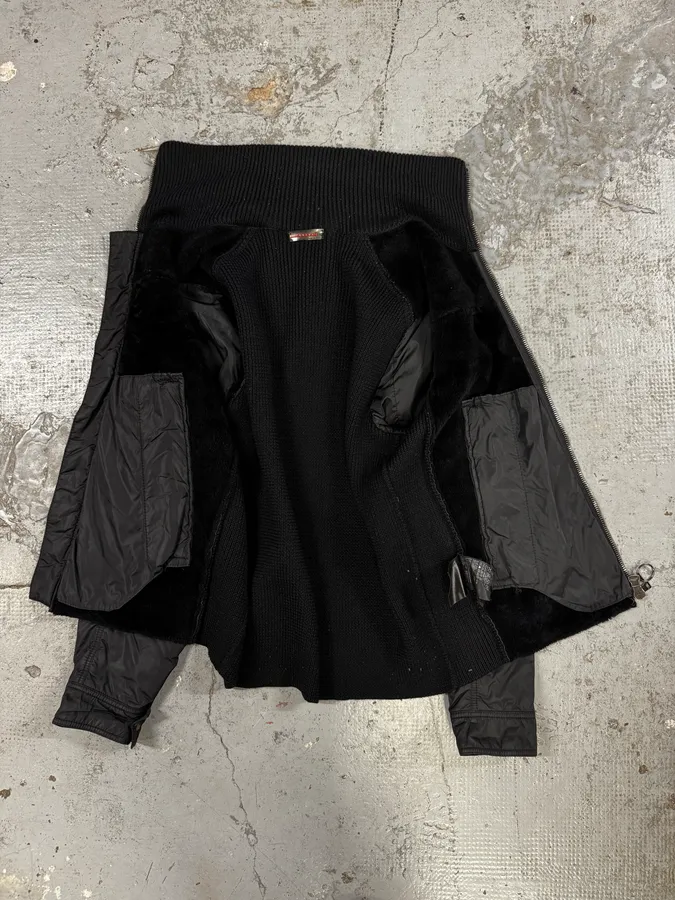 2000s Prada Black Leather & Nylon Zip-up Jacket - Image 7
