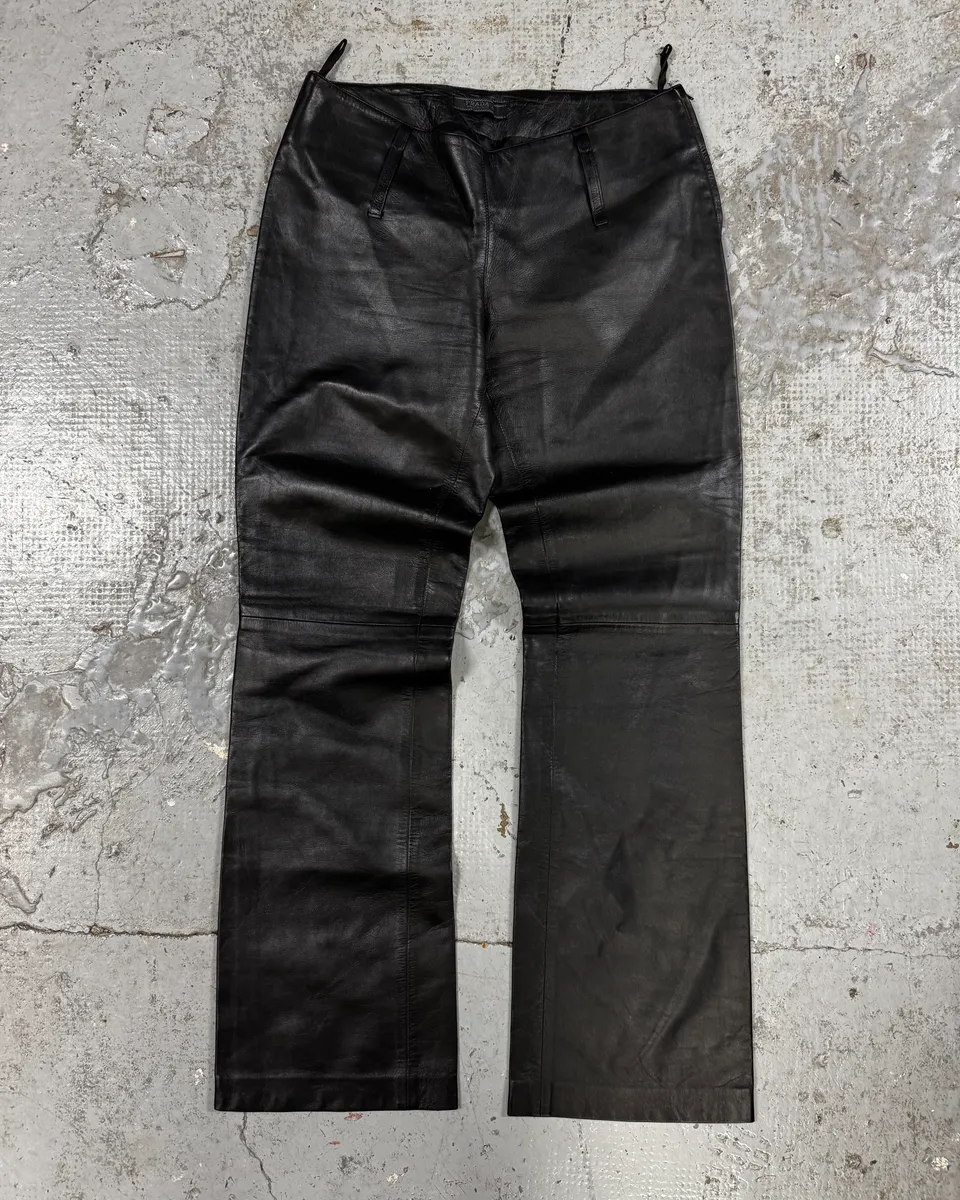 2000s Prada Black Leather Pants - Image 3