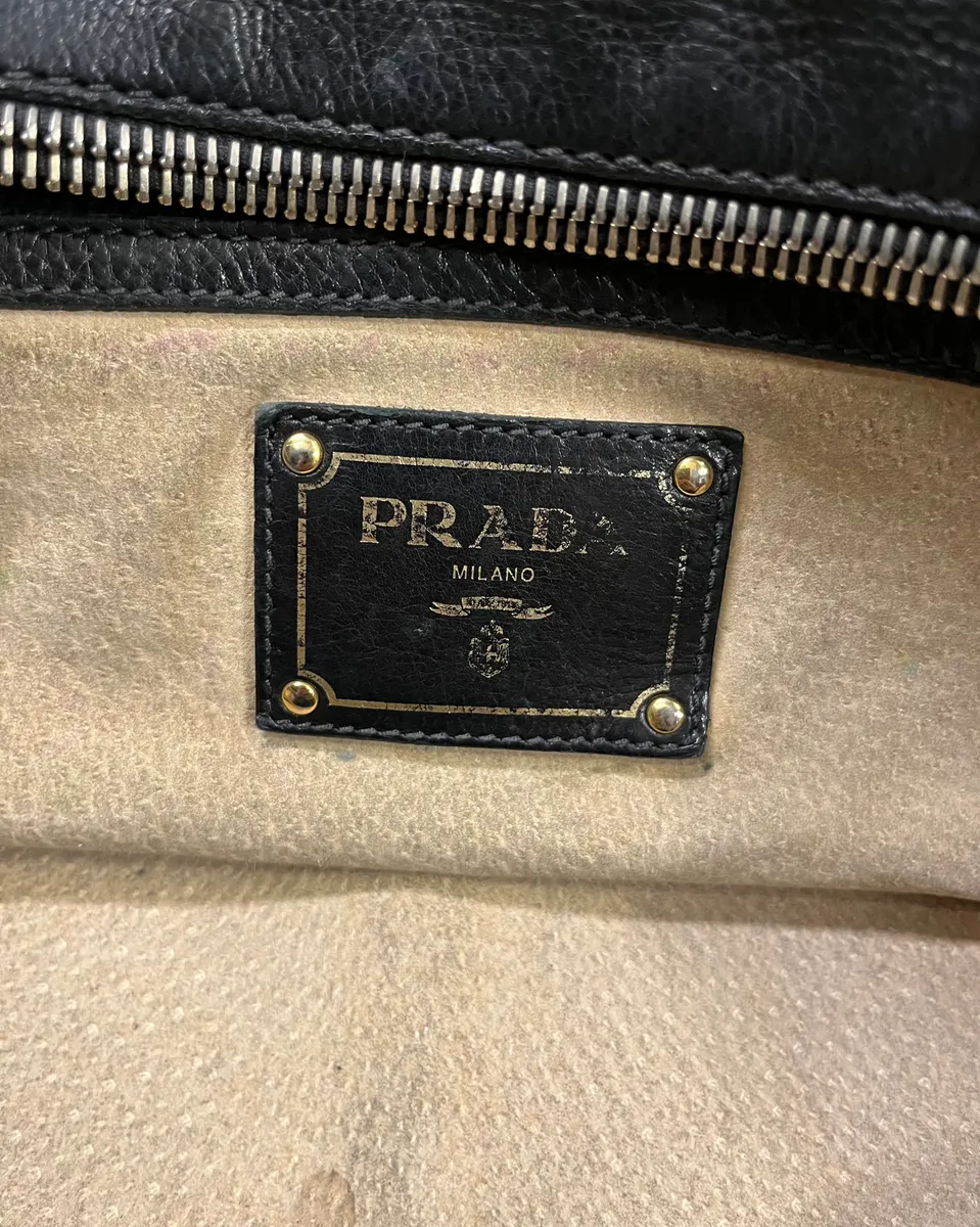 2000s Prada Black Leather Studded Shoulder Bag - Image 9
