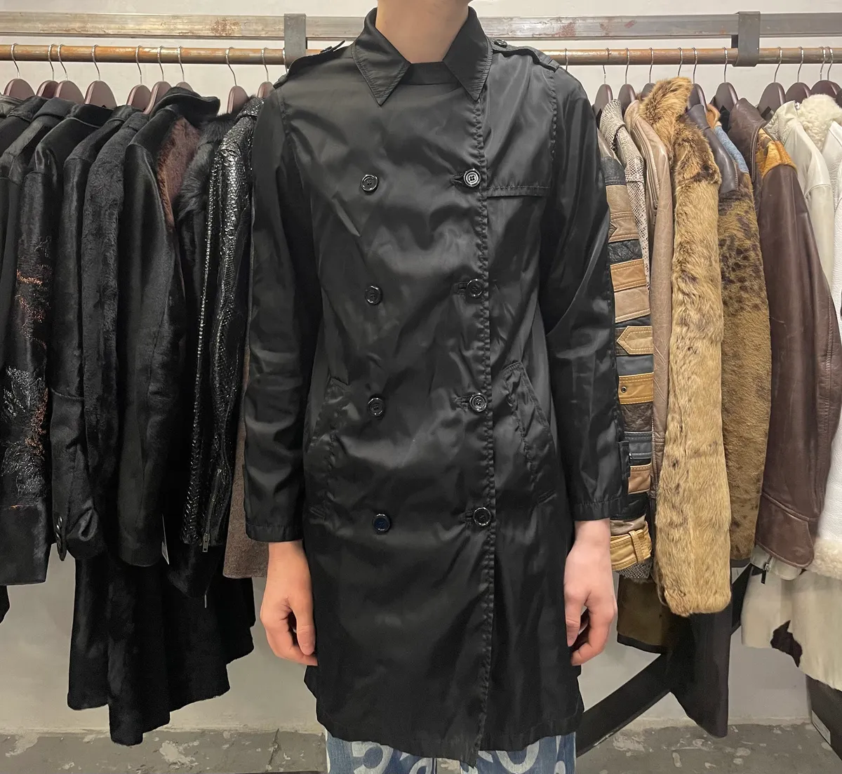 2000s Prada Black Light Nylon Long Naval Jacket - Image 2