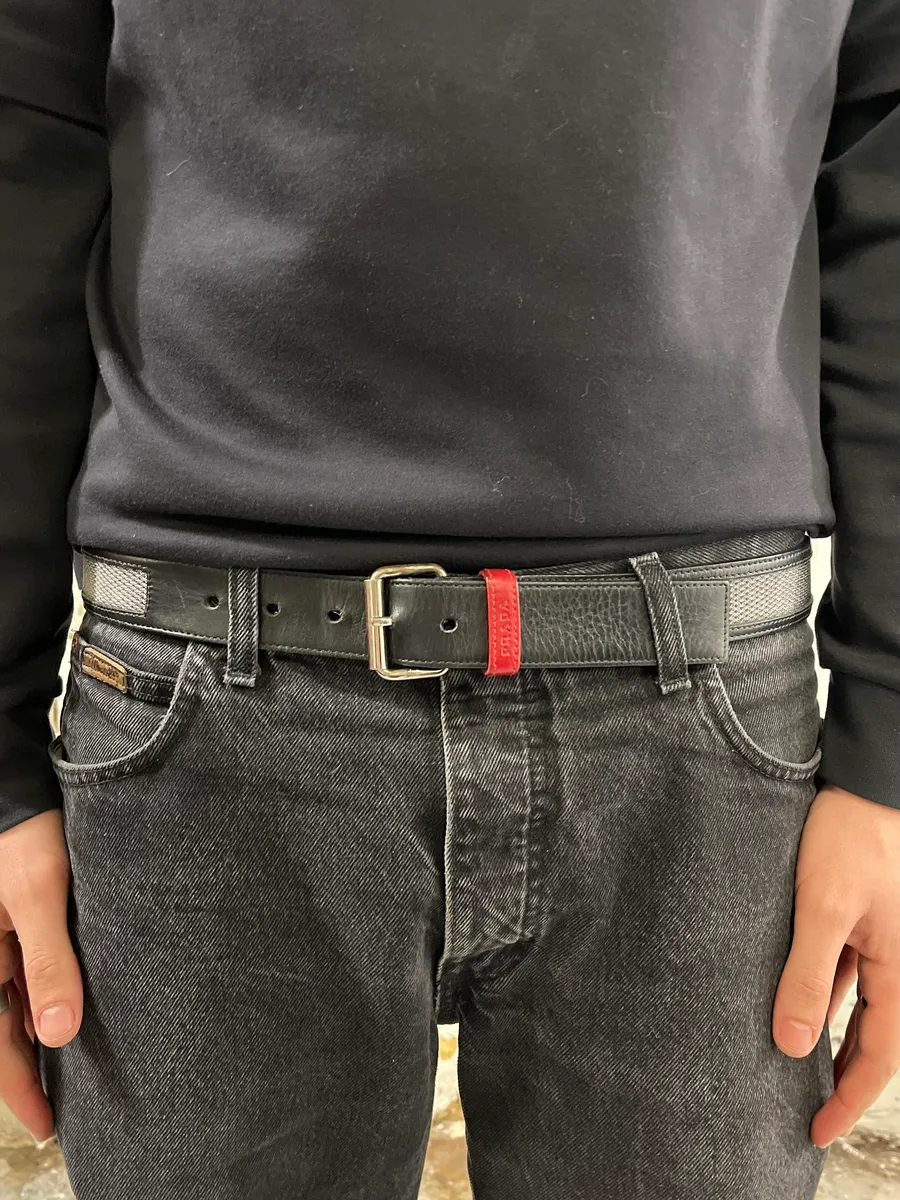 2000s Prada Black Linea Rossa Leather Belt