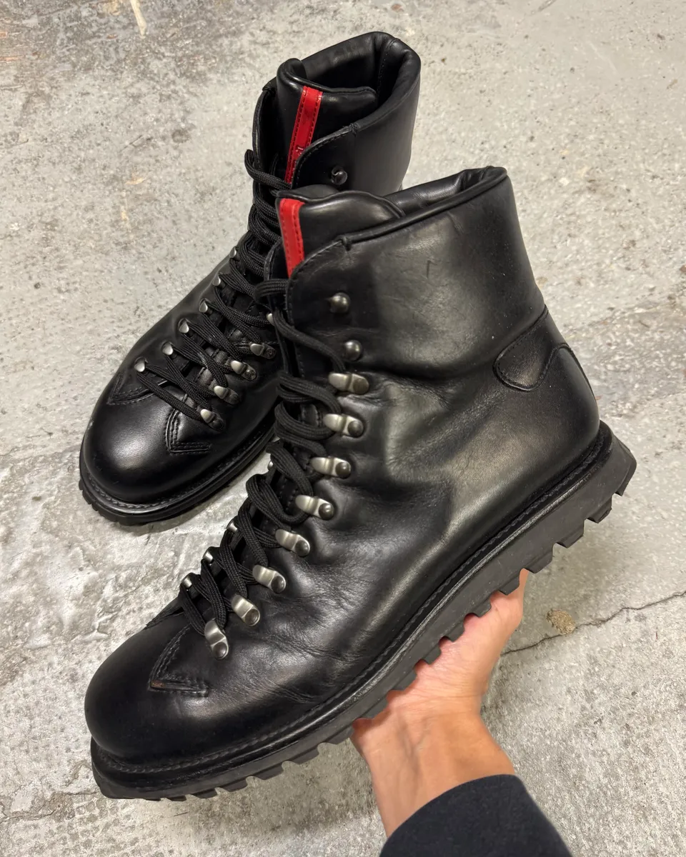 2000s Prada Black Linea Rossa Leather Premium Boots
