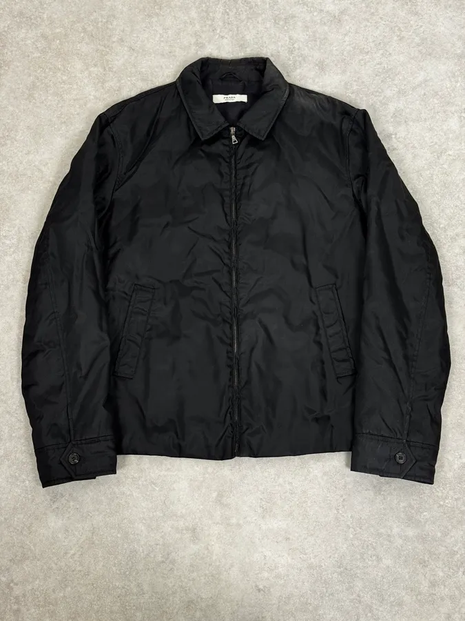 2000s Prada Black Minimal Nylon Bomber Jacket