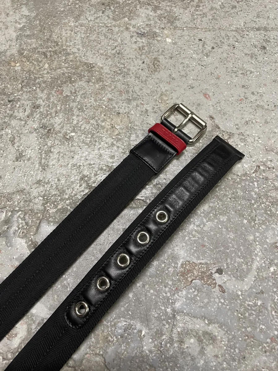 2000s Prada Black Minimalist Hybrid Leather Belt - Image 5