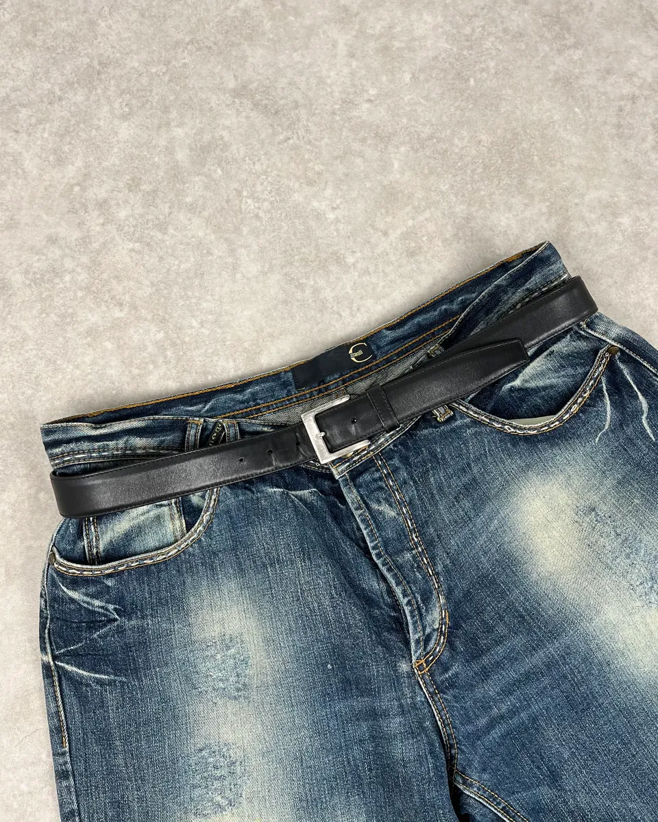 2000s Prada Black Minimalist Leather Belt