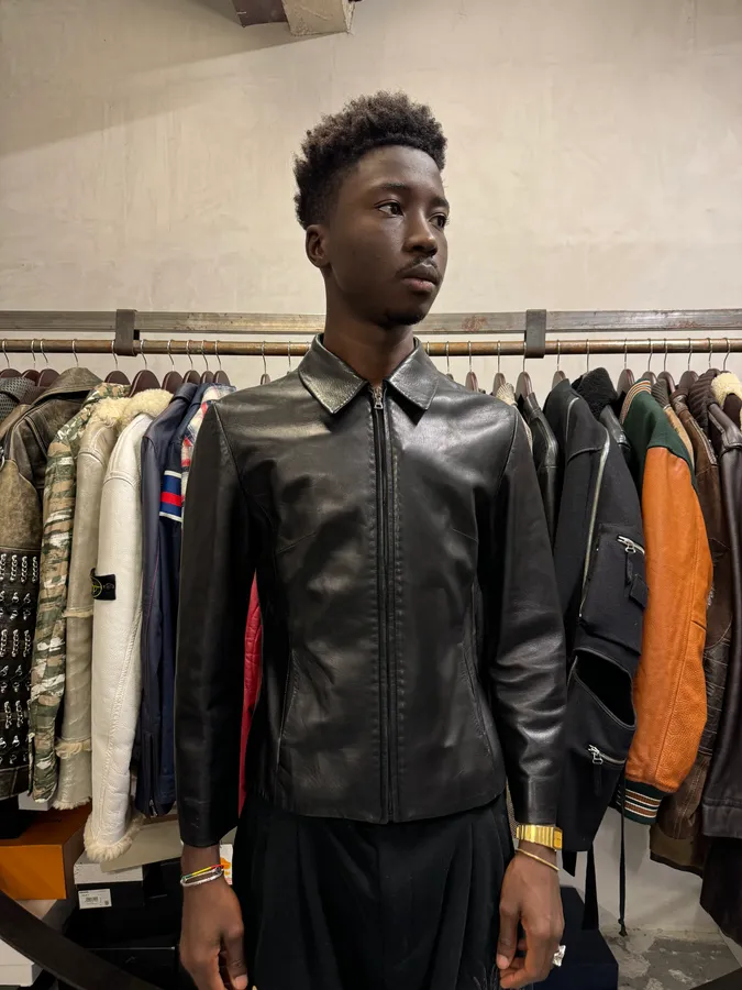 2000s Prada Black Minimalist Leather Jacket - Image 2