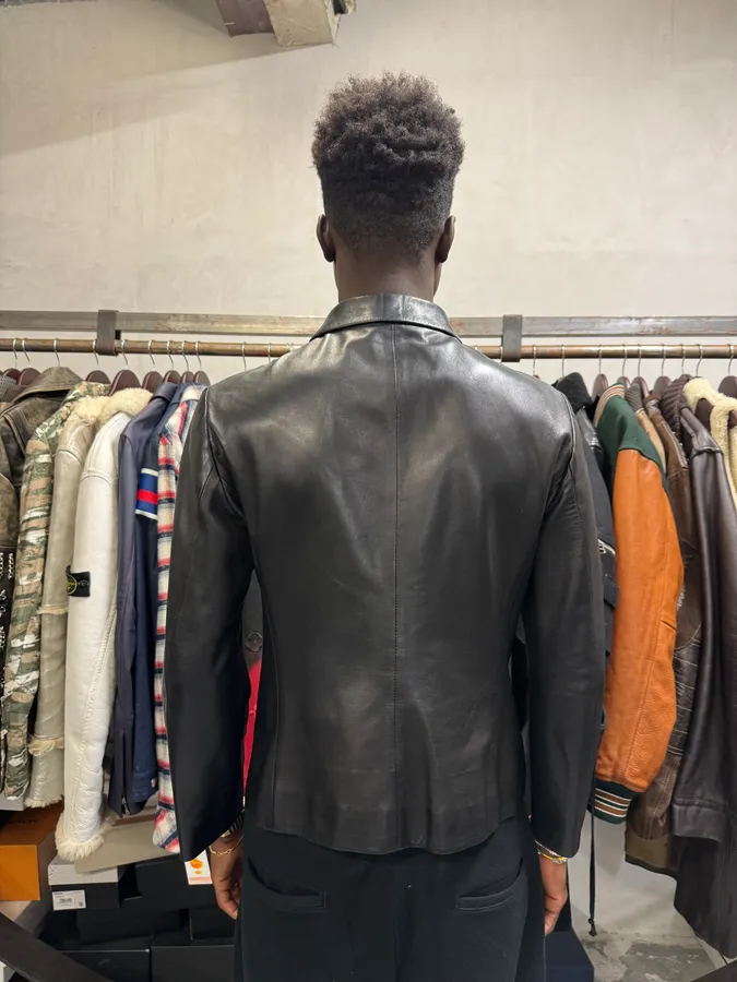 2000s Prada Black Minimalist Leather Jacket - Image 3