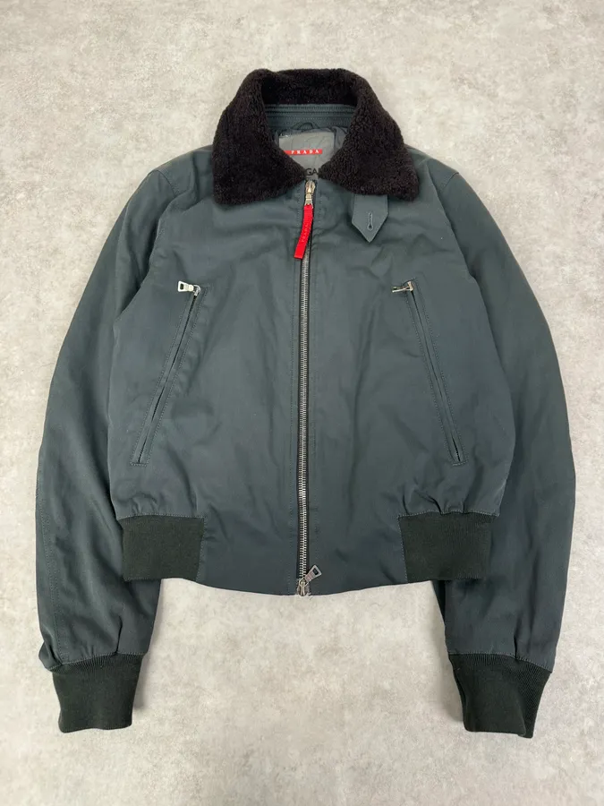 2000s Prada Black Nylon Bomber Jacket