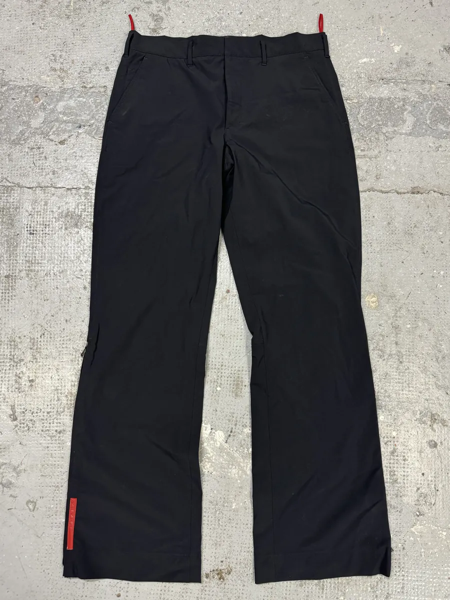 2000s Prada Black Nylon Linea Rossa Side Zips Pants