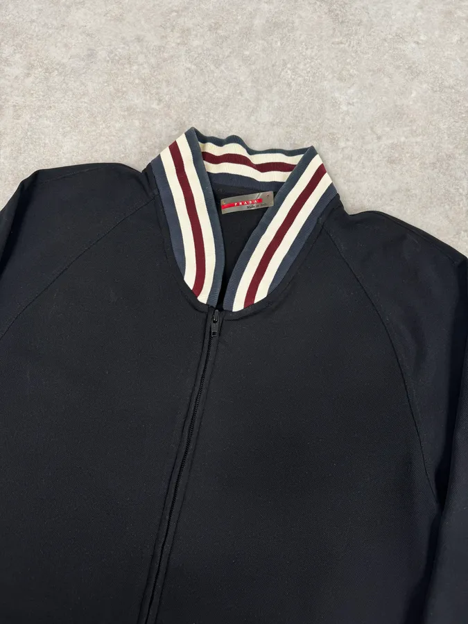 2000s Prada Black Nylon Striped Collar Track Jacket - Image 5