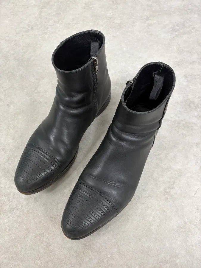 2000s Prada Black Perforated Leather Ankle Boots - Image 3