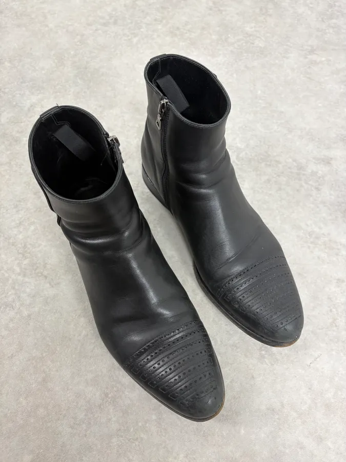 2000s Prada Black Perforated Leather Ankle Boots - Image 4