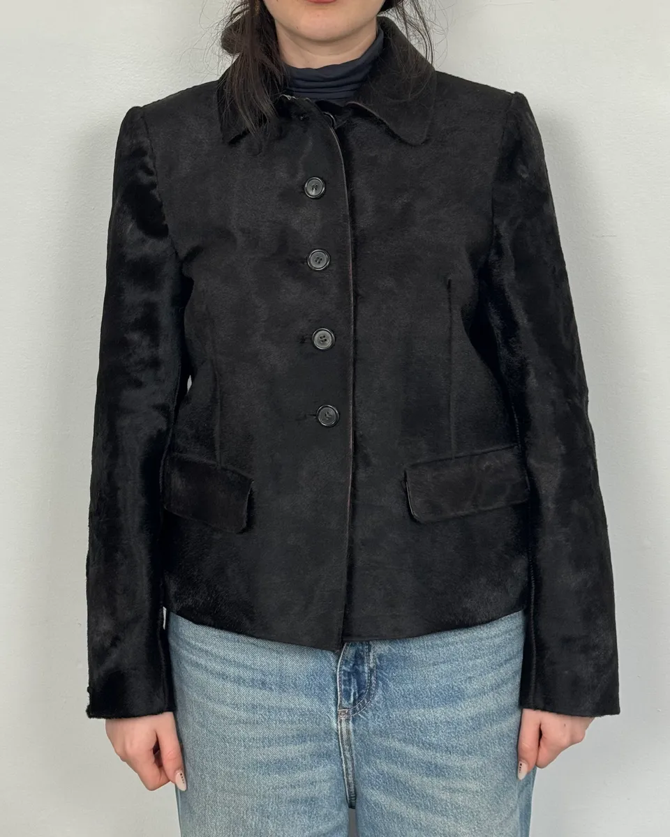 2000s Prada Black Pony Hair Leather Jacket - Image 2