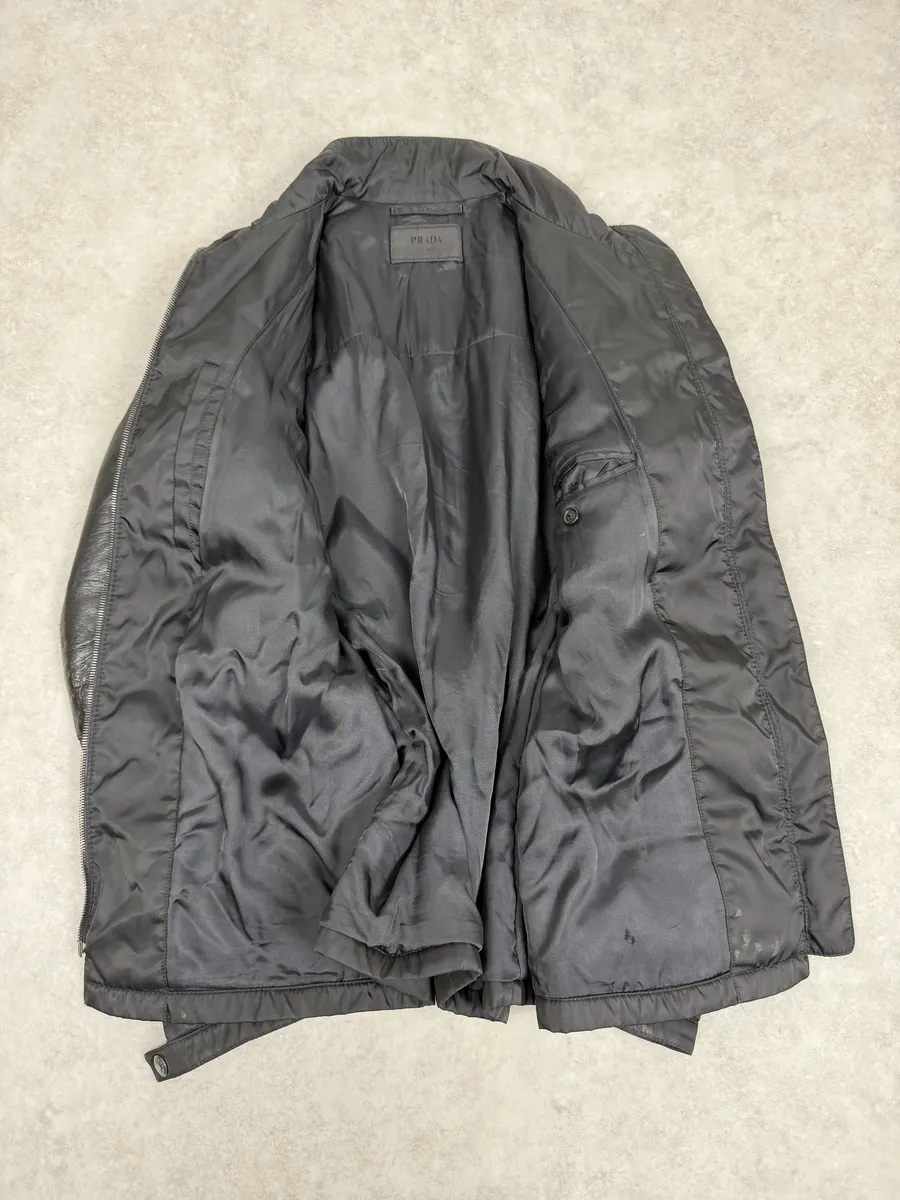 2000s Prada Black Premium Padded Leather Jacket - Image 5