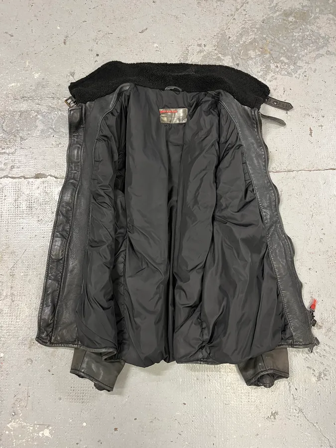 2000s Prada Black Shearling Mafia Leather Jacket - Image 11