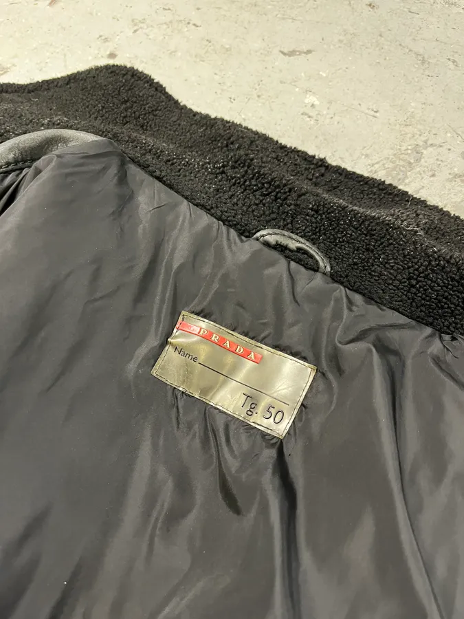 2000s Prada Black Shearling Mafia Leather Jacket - Image 12