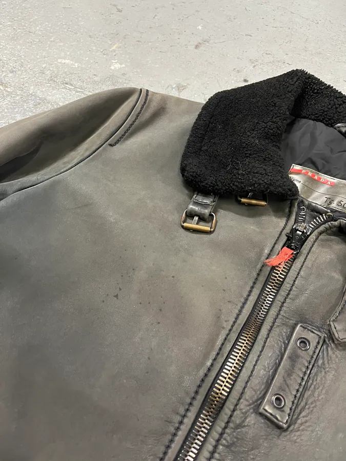 2000s Prada Black Shearling Mafia Leather Jacket - Image 13