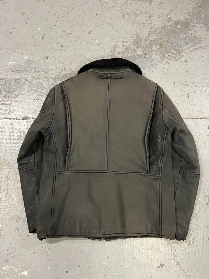 2000s Prada Black Shearling Mafia Leather Jacket - Image 8